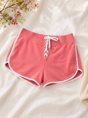 Aerie Pique Terry Dolphin Lace Up Shorts in Peach Size Small